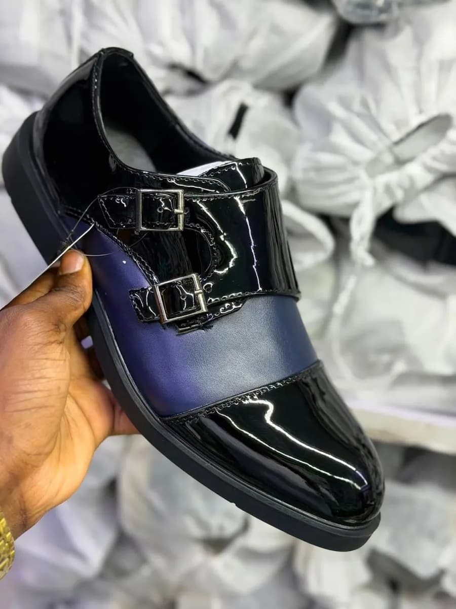 Empire Monk Strap Shoe in Double Black & Blue