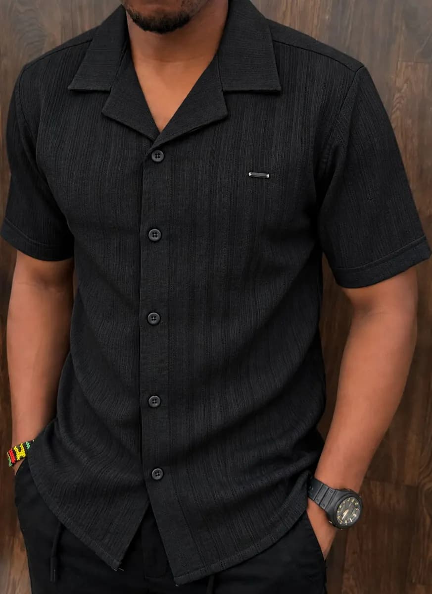 Cuban Collar Shirt in Black
